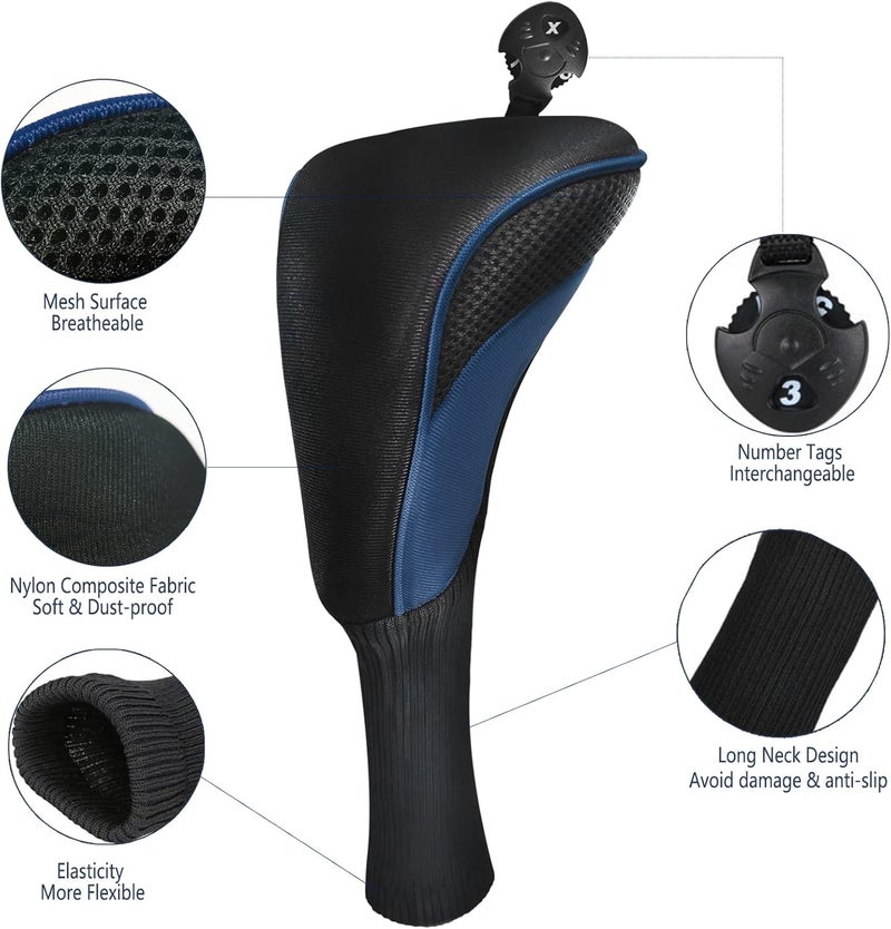 lurexes Golf Club Head Covers for Fairway Woods Driver Hybrids 3 Pieces Long Neck Mesh Sports Fan Golf Club Headcovers Set with Interchangeable No. Tags 3 4 5 6 7 X Golf Accessories for Men Women - Image 3